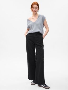 NWT Gap 100%Cotton Classic Loose Wide-Leg Chino Pants  Black 8